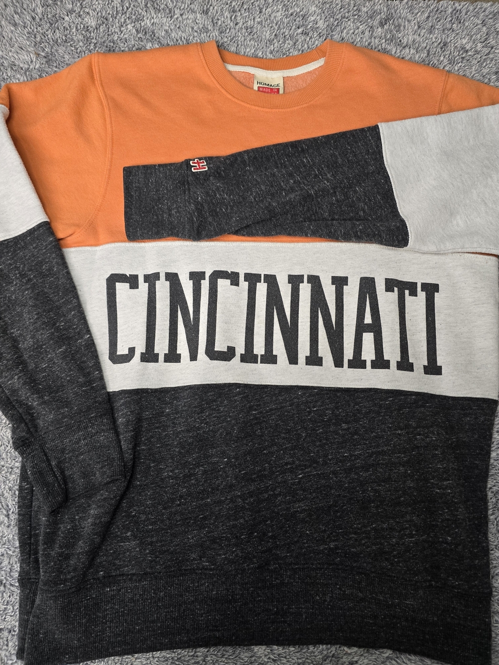 HOMAGE Cincinnati Colorblock Crewneck Sweatshirt Tri-Color Retro Fleece XL